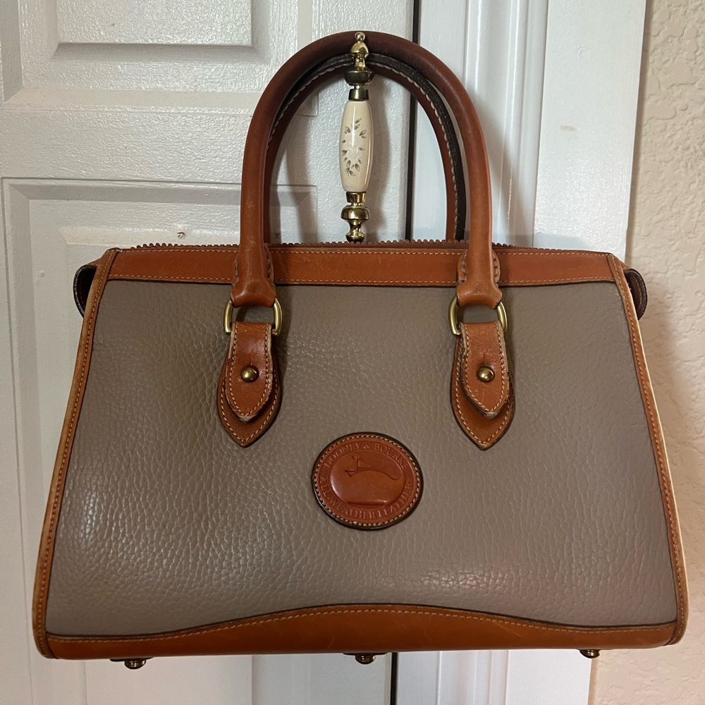 Vintage Dooney & Bourke Brown and Tan All Weather Leather Satchel